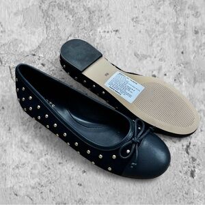 Talbots Black Flats with Gold Studs and Bow
